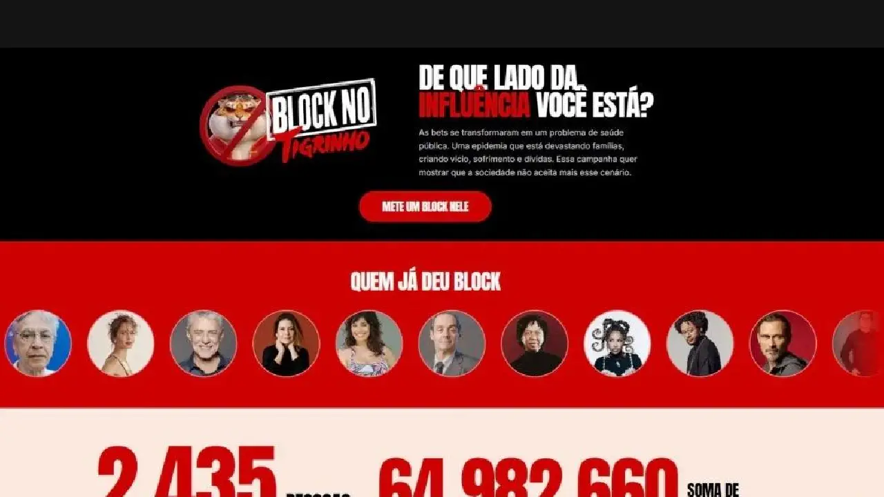 VÍDEO: ARTISTAS PARTICIPAM DA MOBILIZAÇÃO ‘BLOCK NO TIGRINHO’ CONTRA APOSTAS ONLINE