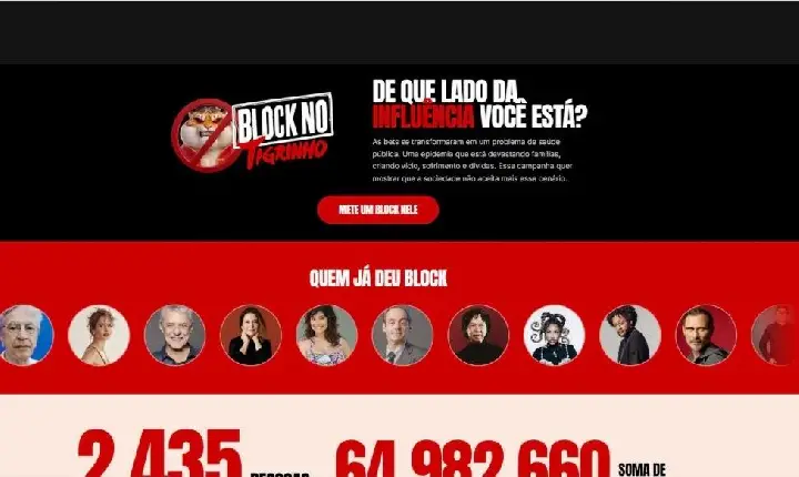 VÍDEO: ARTISTAS PARTICIPAM DA MOBILIZAÇÃO ‘BLOCK NO TIGRINHO’ CONTRA APOSTAS ONLINE