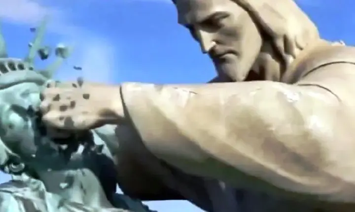 EMBAIXADA DO IRÃ POSTA VÍDEO COM CRISTO NOCAUTEANDO ESTÁTUA DA LIBERDADE