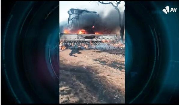 INCÊNDIO EM FAZENDA DESTRÓI COLHEITADEIRA E CARRETA BITREM EM LAGOA FORMOSA