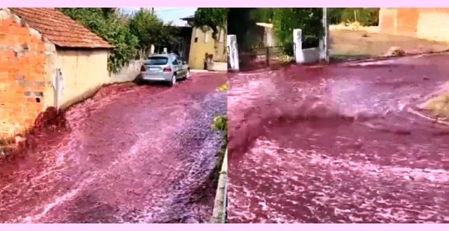 VÍDEO: ‘RIO DE VINHO TINTO’ INUNDA RUAS DE PEQUENA CIDADE EM PORTUGAL