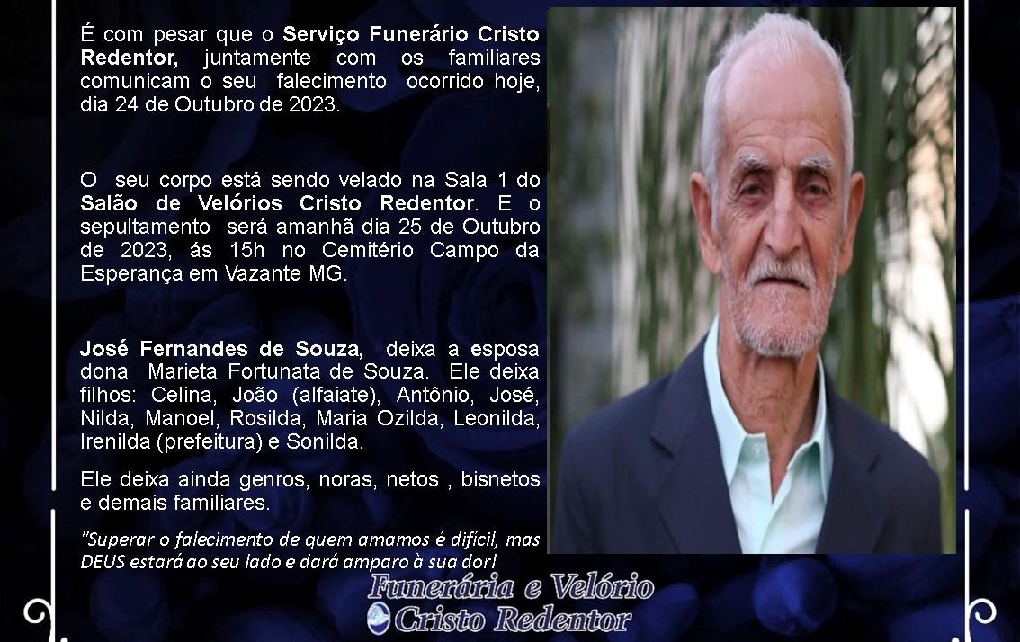 LAMENTAMOS INFORMAR O FALECIMENTO DE JOSÉ FERNANDES DE SOUZA