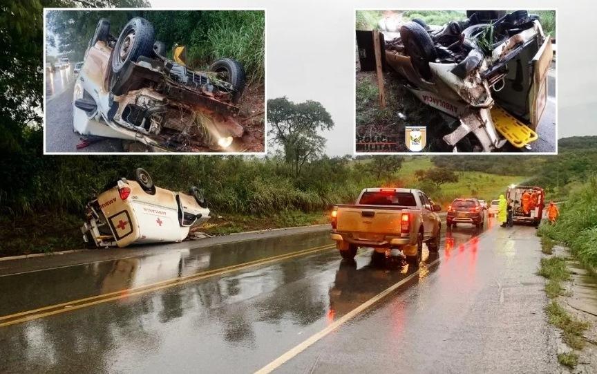 MÃE E FILHA FICAM FERIDAS EM CAPOTAMENTO DE AMBULÂNCIA NA BR-352