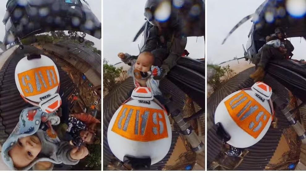 VÍDEO: MILITARES DO EXÉRCITO RESGATAM BEBÊ PELO TELHADO DE CASA NO RIO GRANDE DO SUL