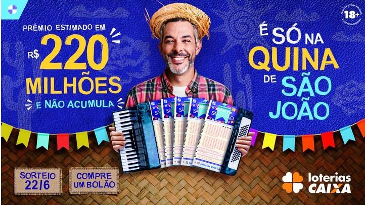 CONCURSO DA QUINA DE SÃO PAGA PRÊMIO DE R$ 220 MILHÕES NESTE SÁBADO