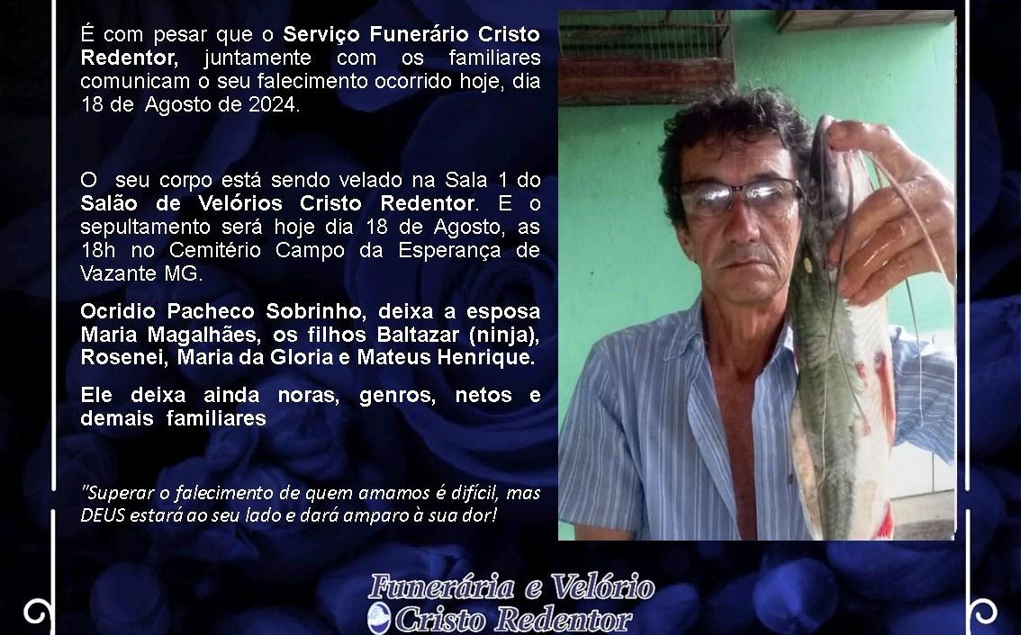 LAMENTAMOS INFORMAR O FALECIMENTO DE OCRÍDIO PACHECO SOBRINHO