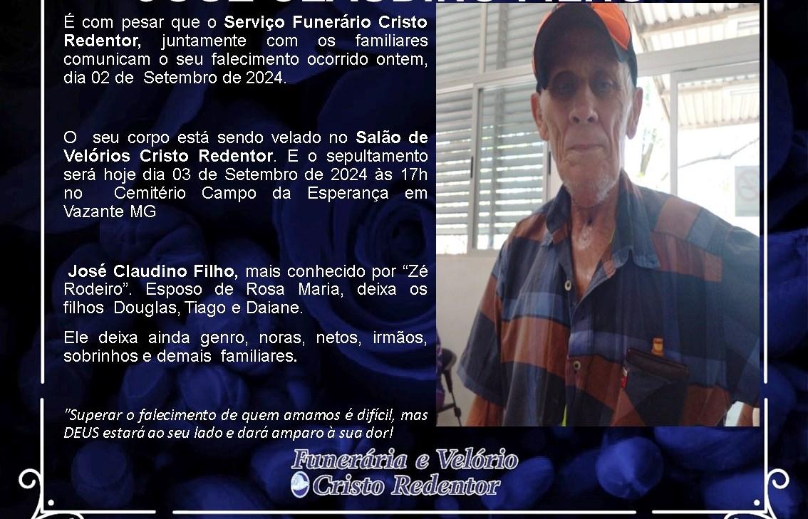 LAMENTAMOS INFORMAR O FALECIMENTO DE JOSÉ CLAUDINO FILHO