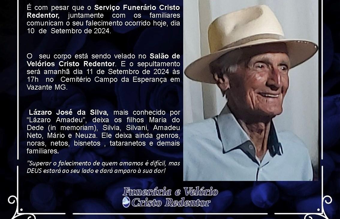 LAMENTAMOS INFORMAR O FALECIMENTO DE LÁZARO JOSÉ DA SILVA