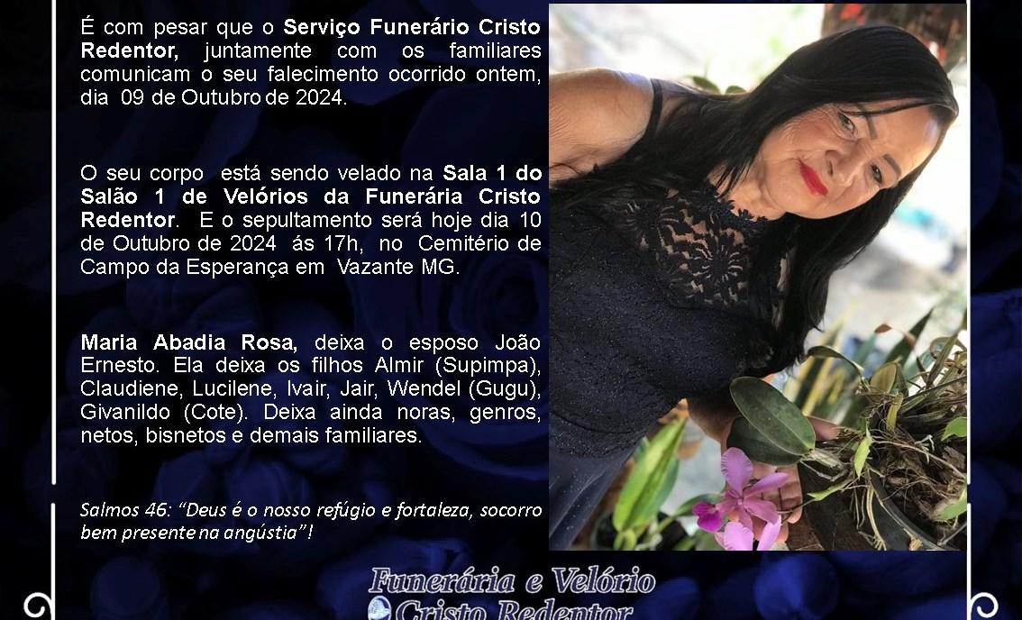 LAMENTAMOS INFORMAR O FALECIMENTO DE MARIA ABADIA ROSA