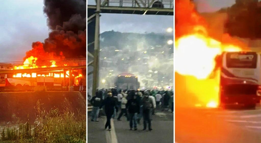 VÍDEO MOSTRA 'CHUVA' DE FOGUETES DE PALMEIRENSES CONTRA ÔNIBUS DE CRUZEIRENSES