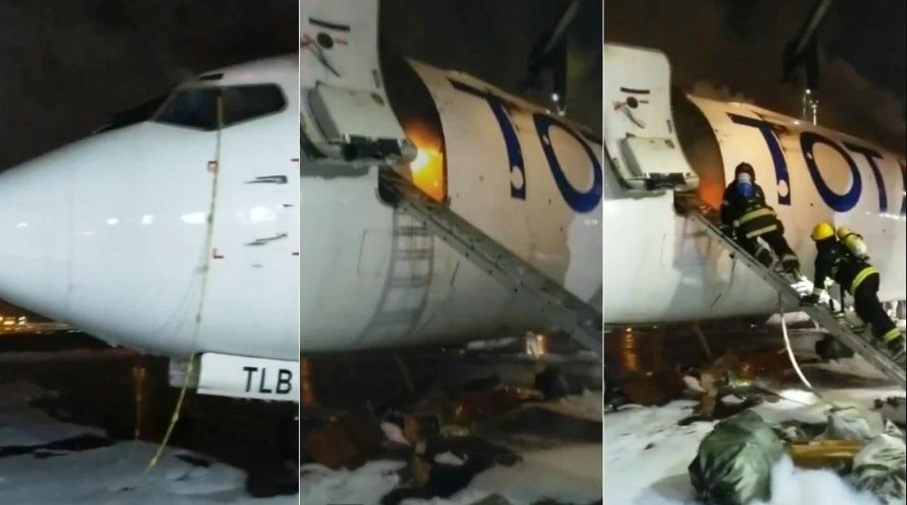 AVIÃO DE CARGA PEGA FOGO E FAZ POUSO DE EMERGÊNCIA EM GUARULHOS