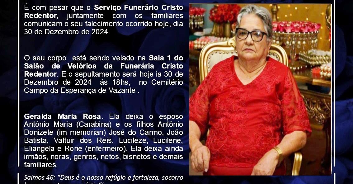 LAMENTAMOS INFORMAR O FALECIMENTO DE GERALDA MARIA ROSA