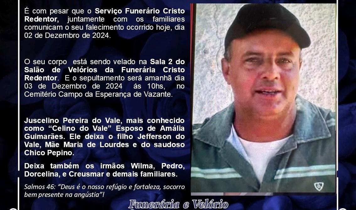 LAMENTAMOS INFORMAR O FALECIMENTO DE JUSCELINO PEREIRA DO VALE