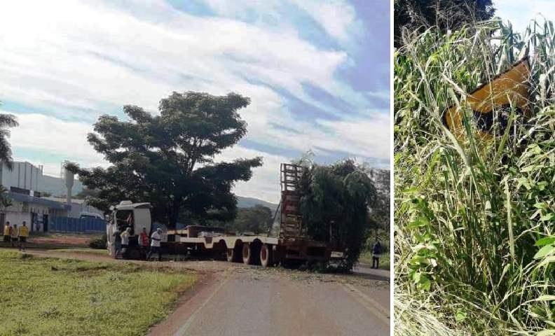 CARRETA ESTOURA PNEU, DERRAPA E VAI PARAR NA ÁREA DE ENTRADA DA AABB/VAZANTE