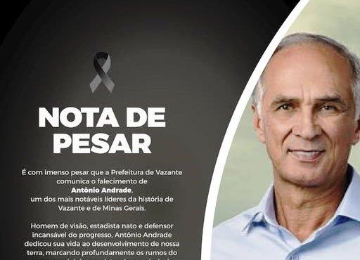 PREFEITURA DE VAZANTE DECRETA LUTO OFICIAL PELA MORTE DO EX-VICE-GOVERNADOR ANTÔNIO ANDRADE