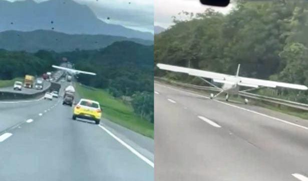 VÍDEO: AVIÃO FAZ POUSO FORÇADO EM RODOVIA MOVIMENTADA EM SANTA CATARINA