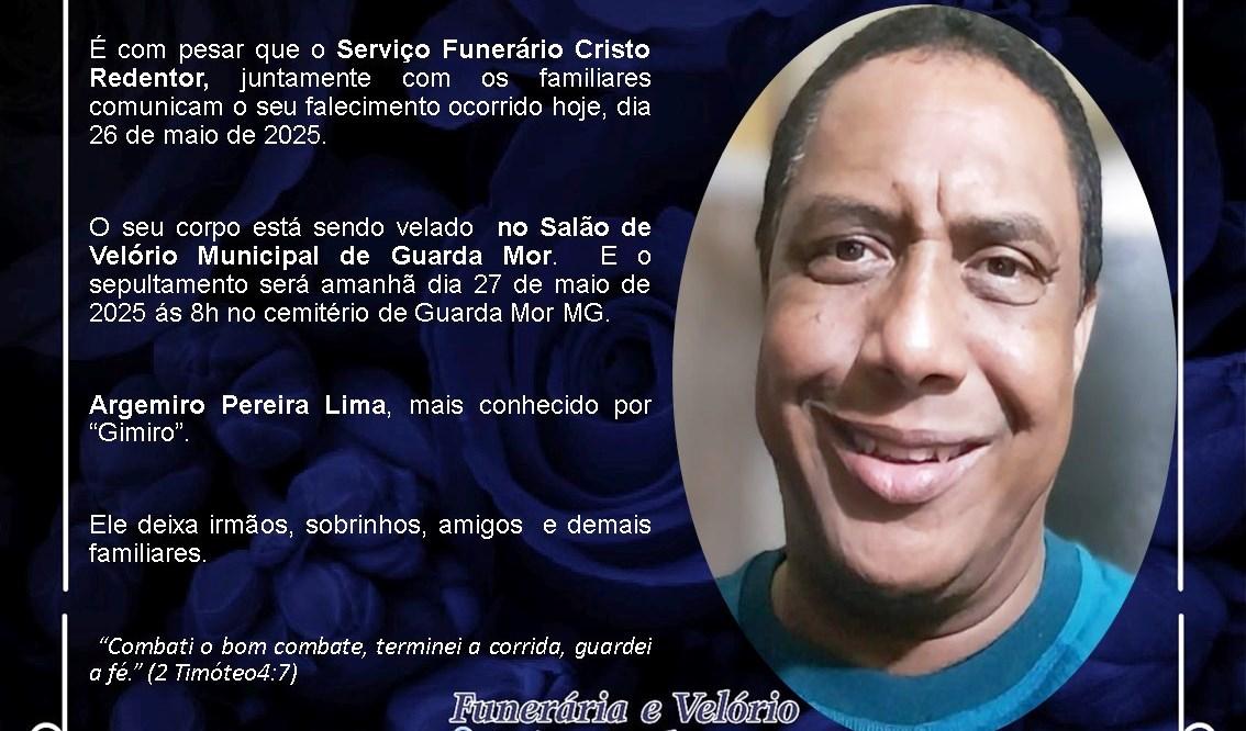 LAMENTAMOS INFORMAR O FALECIMENTO DE ARGEMIRO PEREIRA LIMA