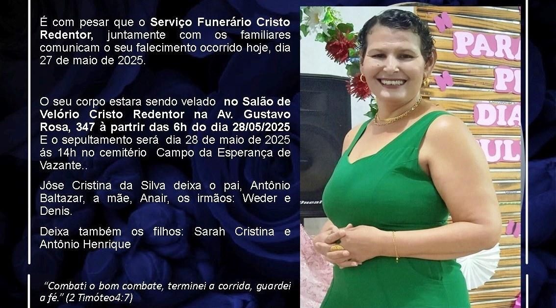 LAMENTAMOS INFORMAR O FALECIMENTO DE JÔSE CRISTINA DA SILVA