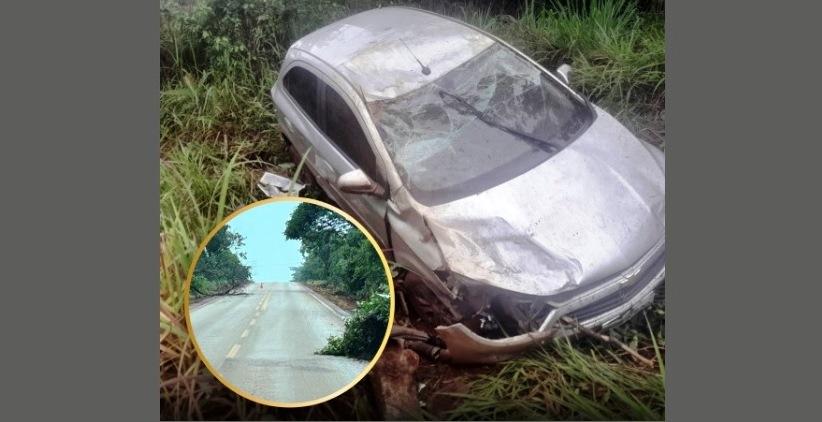 ÁRVORES NA PISTA PROVOCAM CAPOTAMENTO NA MG-188 PRÓXIMO À GUARDA-MOR