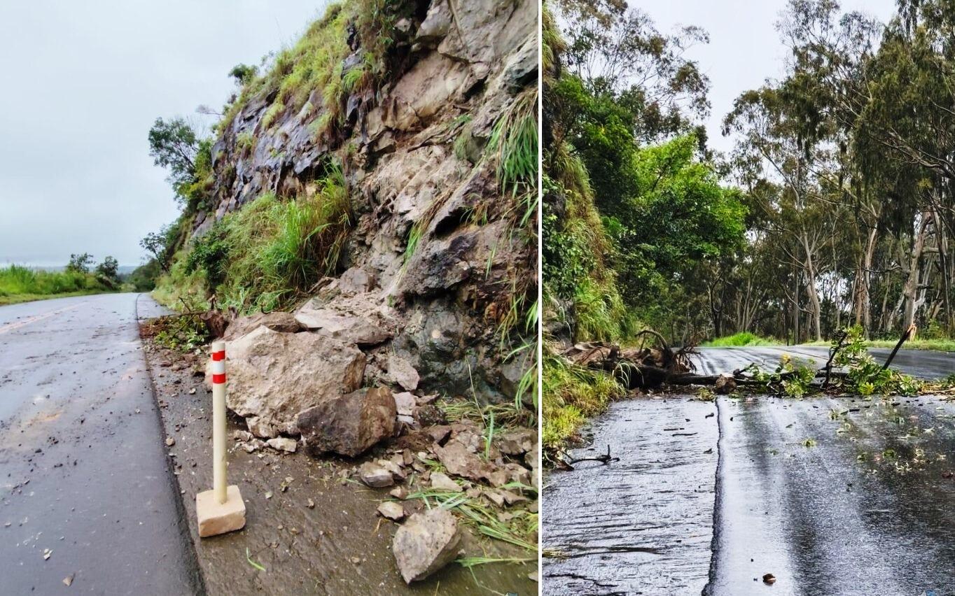 CHUVAS PROVOCAM DESLIZAMENTO DE ROCHA NO TRECHO PATOS DE MINAS/PRESIDENTE OLEGÁRIO DA MG-354