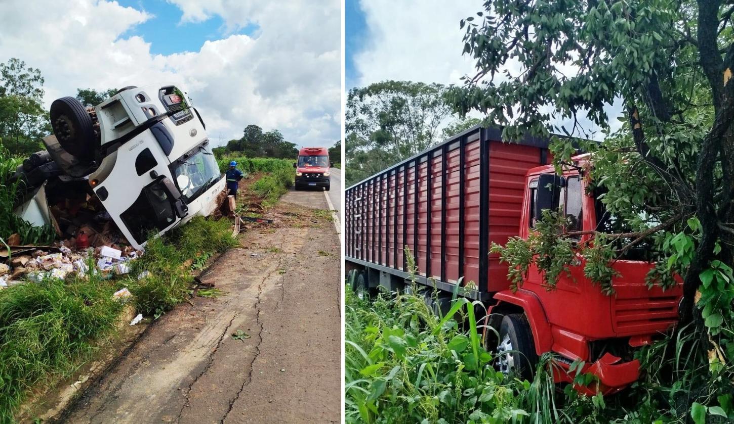 CORPO DE BOMBEIROS ATENDE DOIS ACIDENTES SEGUIDOS COM CAMINHÕES NA BR-365